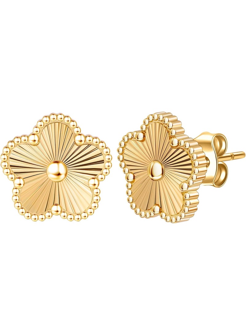 YelaJoy 14K Gold Flower Earrings for Women, 5 Leaf Flower Hypoallergenic Stud Pearl of Mother Non Tarnish Stainless Steel, Waterproof Lightweight Cute Shiny Jewelry, Colors Gold Earring - Image 1